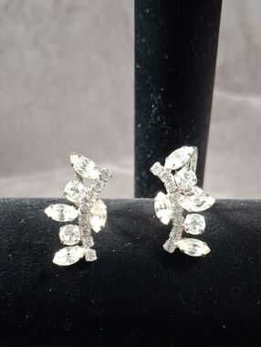 Vintage Jay Flex Marked Sterling Silver Screwback Rhinestone Drop Earrings VG